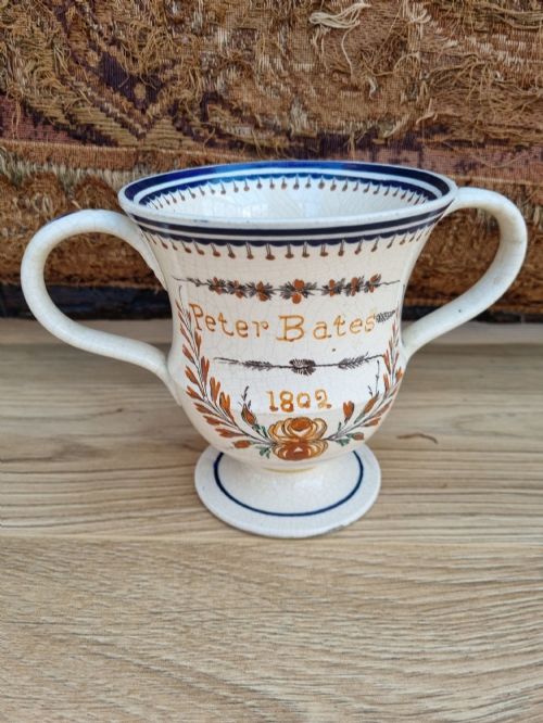 a good dated 1802 pottery loving cup no restoration or repair