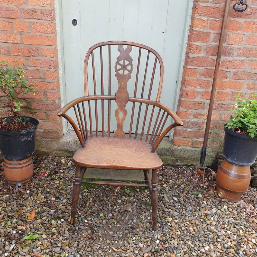a large 19thc ash and elm windsor armchair possibly west country