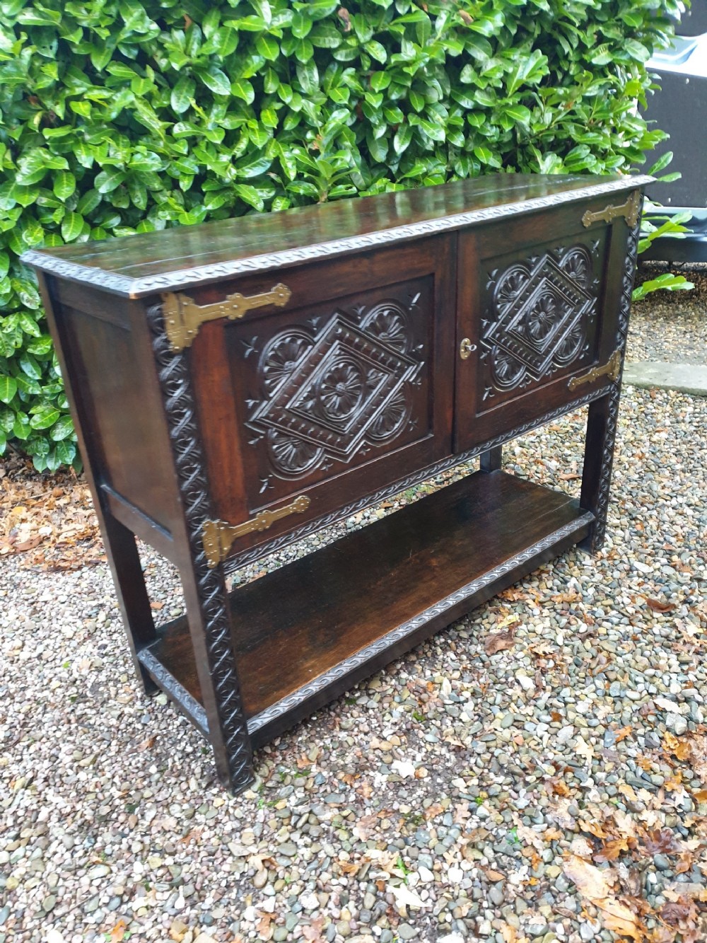 antique small usable gothic carved oak buffetsideboard