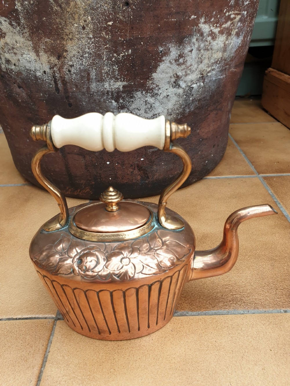 superb miniature 19thc unusual copper kettle
