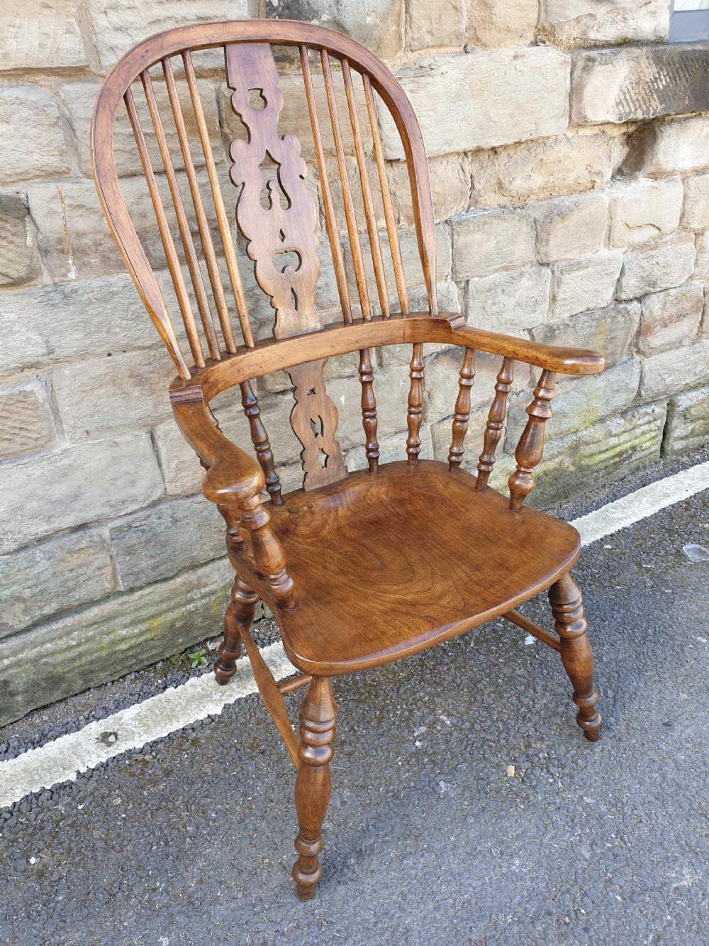 superb large 19thc ash and elm yorkshire broad arm windsor armchair