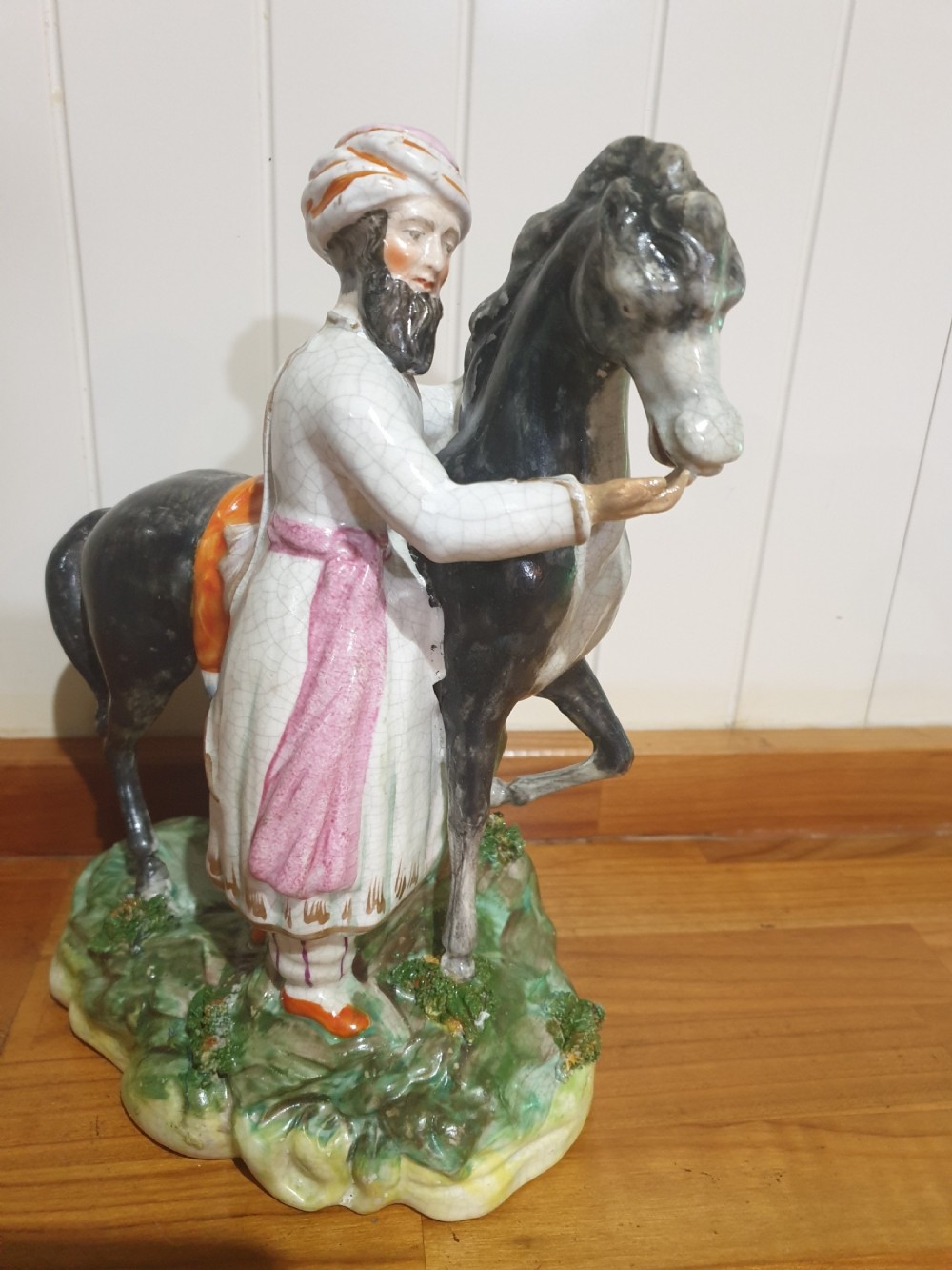 rare large staffordshire figure of a turk with horse