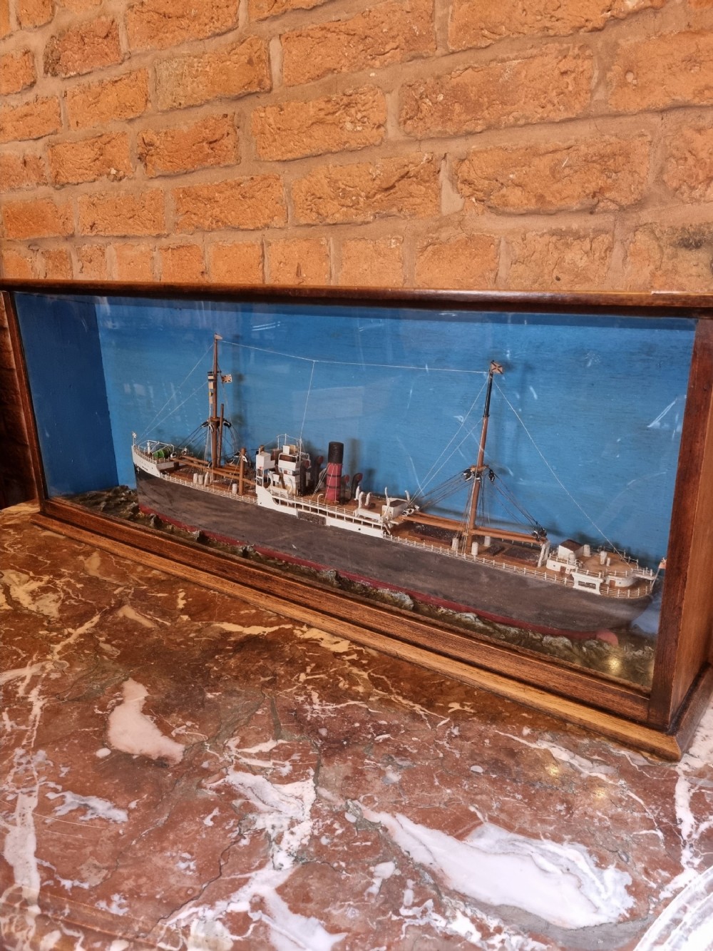 a cased model of cargo ship ss port denison built in 1918 belfast