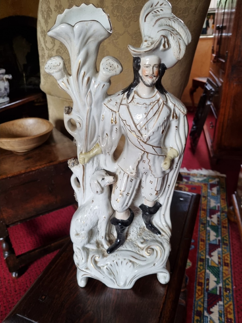 a massive 19thc staffordshire figurespill vase of william tell