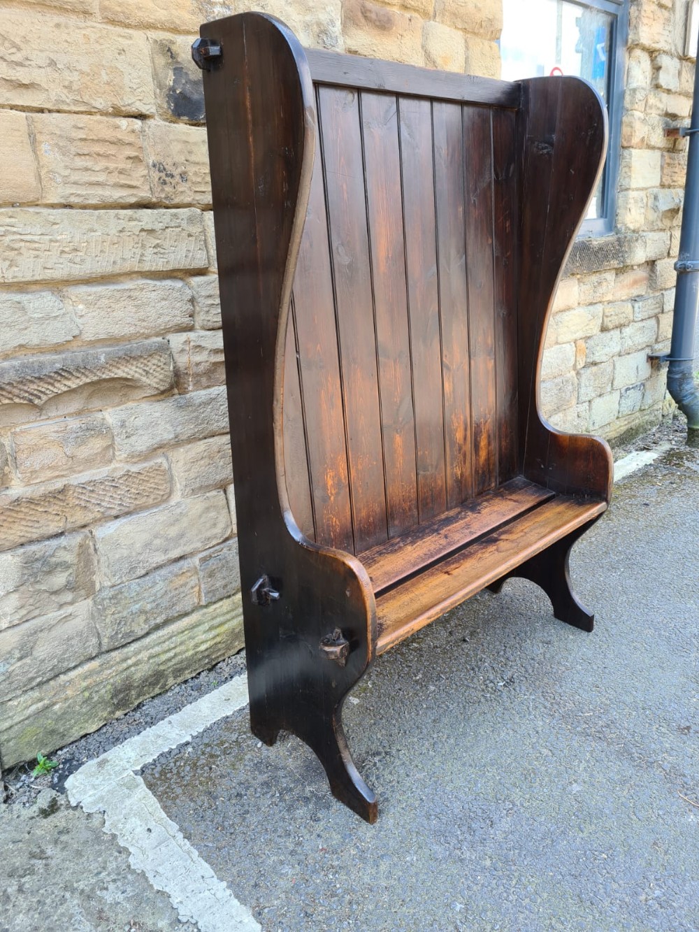 19thc west country patinated pine wing back settle