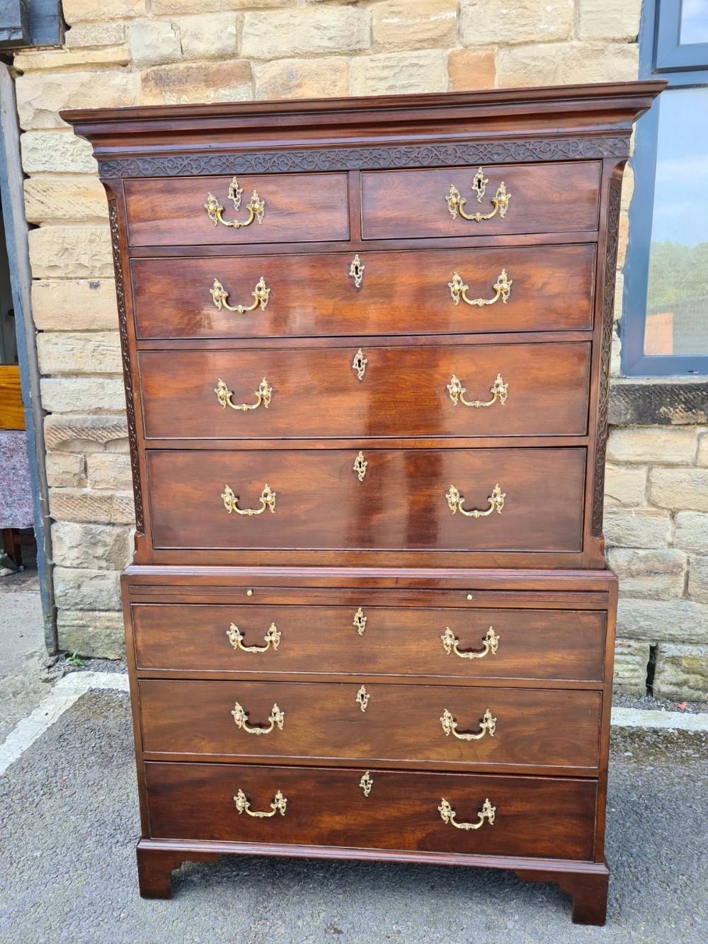 georgian mahogany chippendale type chest on chest