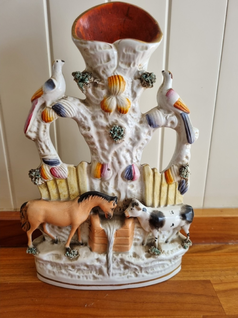 unusual 19thc staffordshire figure featuring a horse cow etc