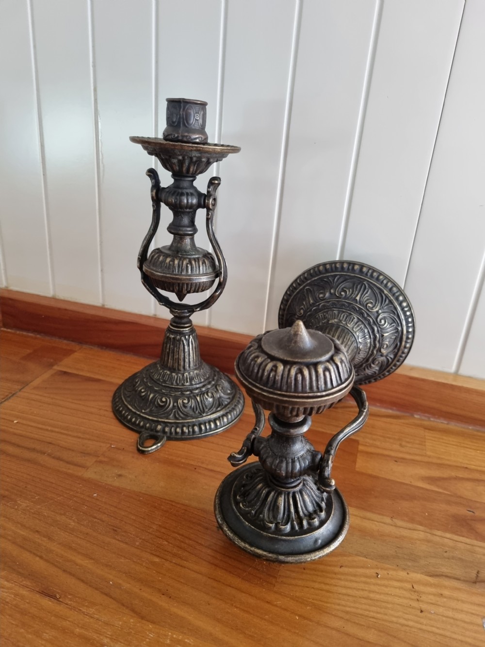 pair of late 19thc rococo brass gimbal wall candle lights