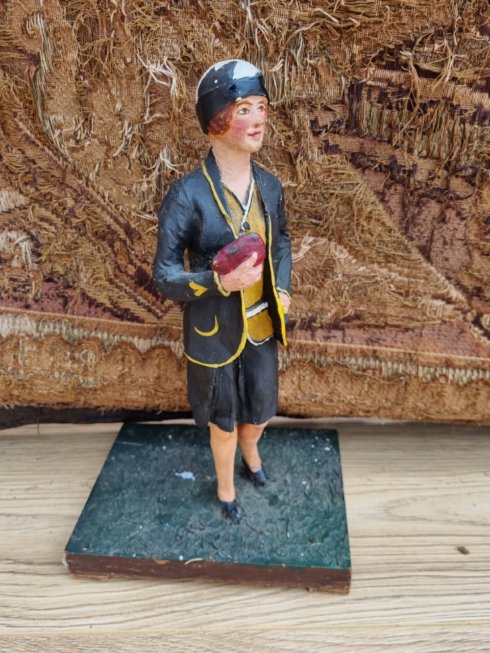 unusual painted wood figure of an art deco lady
