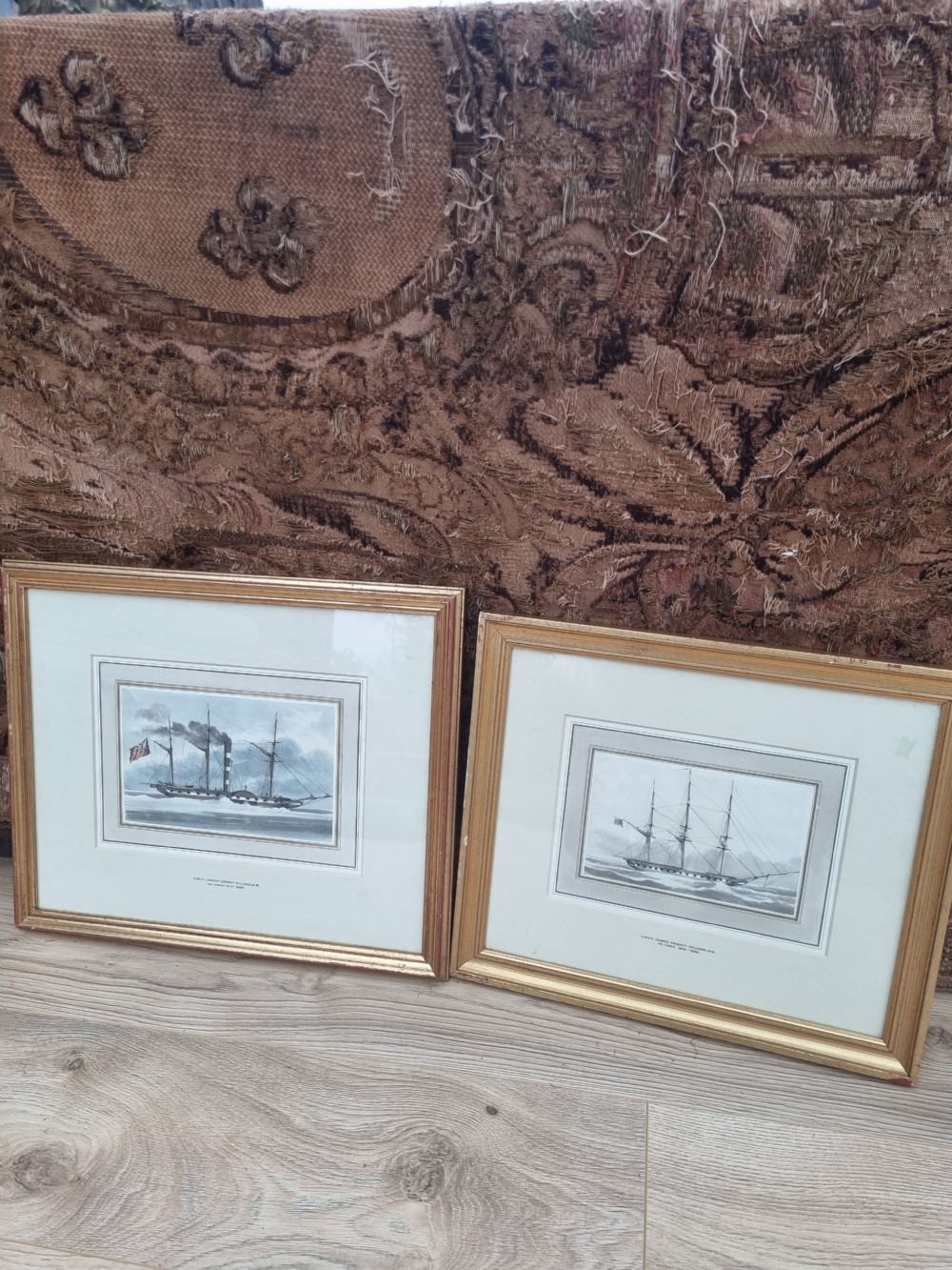 pair of signed 19thc pictures of sailing and steam ships c1830