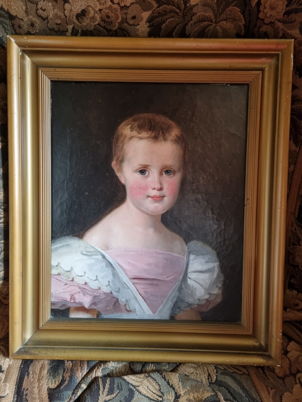 19thc oil painting of a young girl