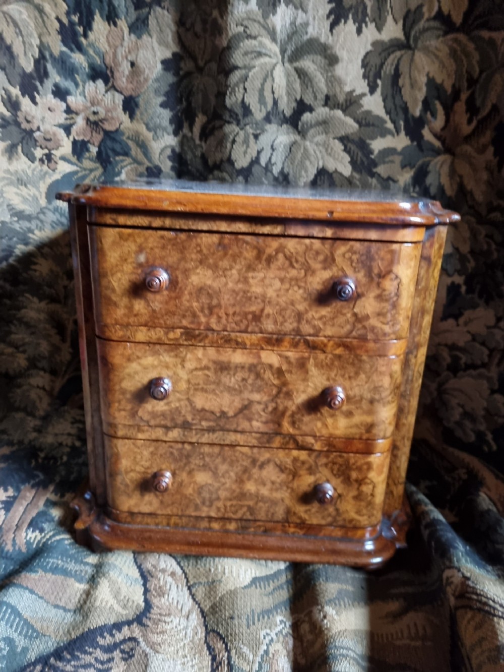 a smart 19thc burr walnut 3 drawer apprentice chest