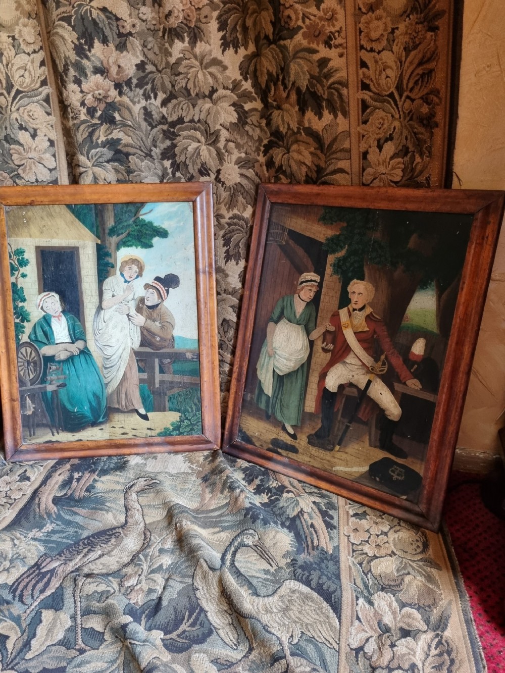 a pair of large 19thc english naive paintings on panel