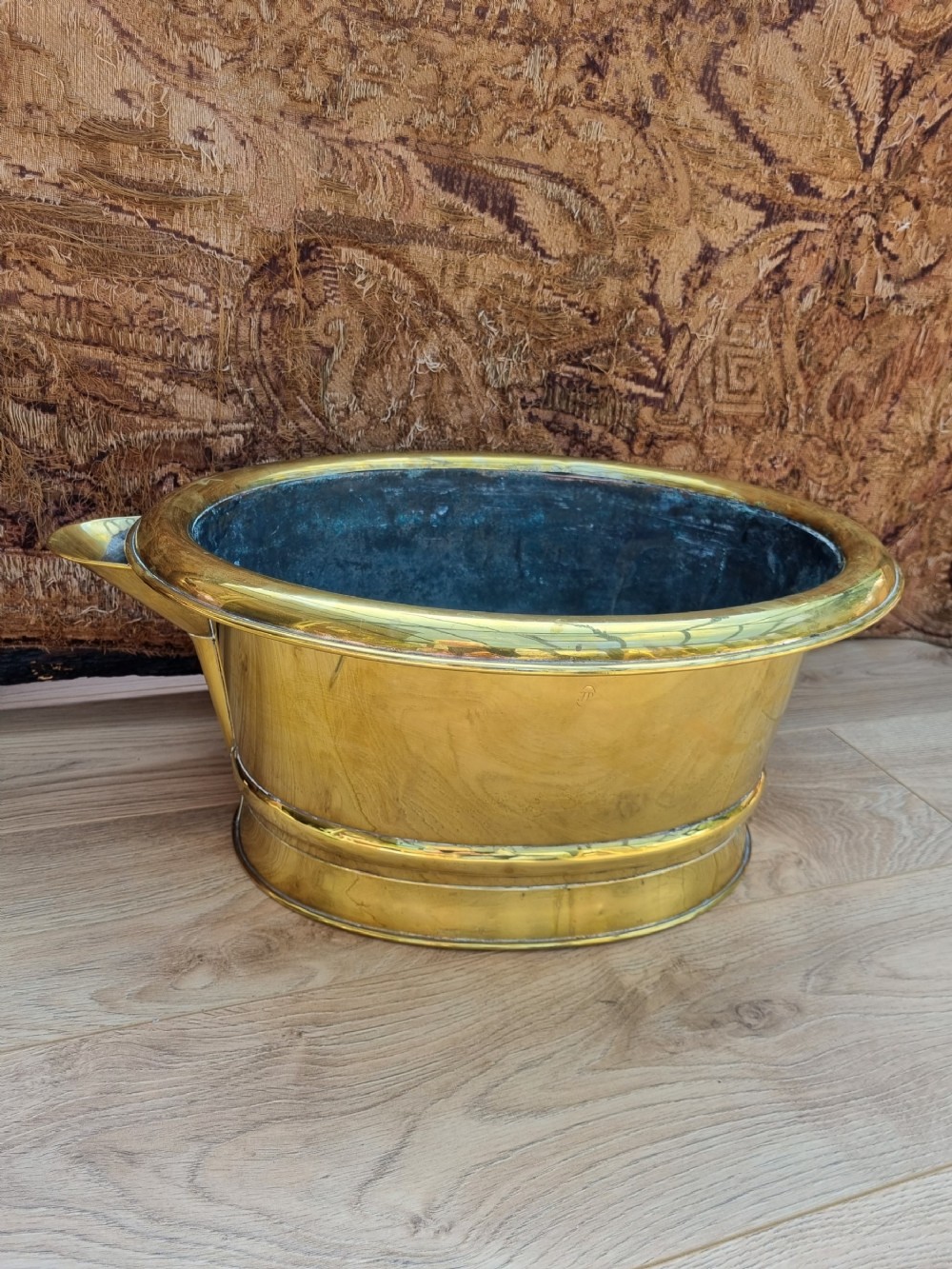 unusual rare complete 19thc brass footbath with spout