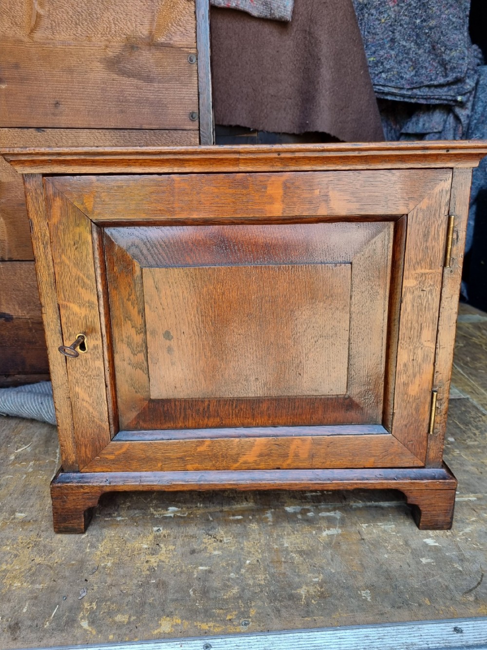 small 18thc oak fully fitted spice cupboard