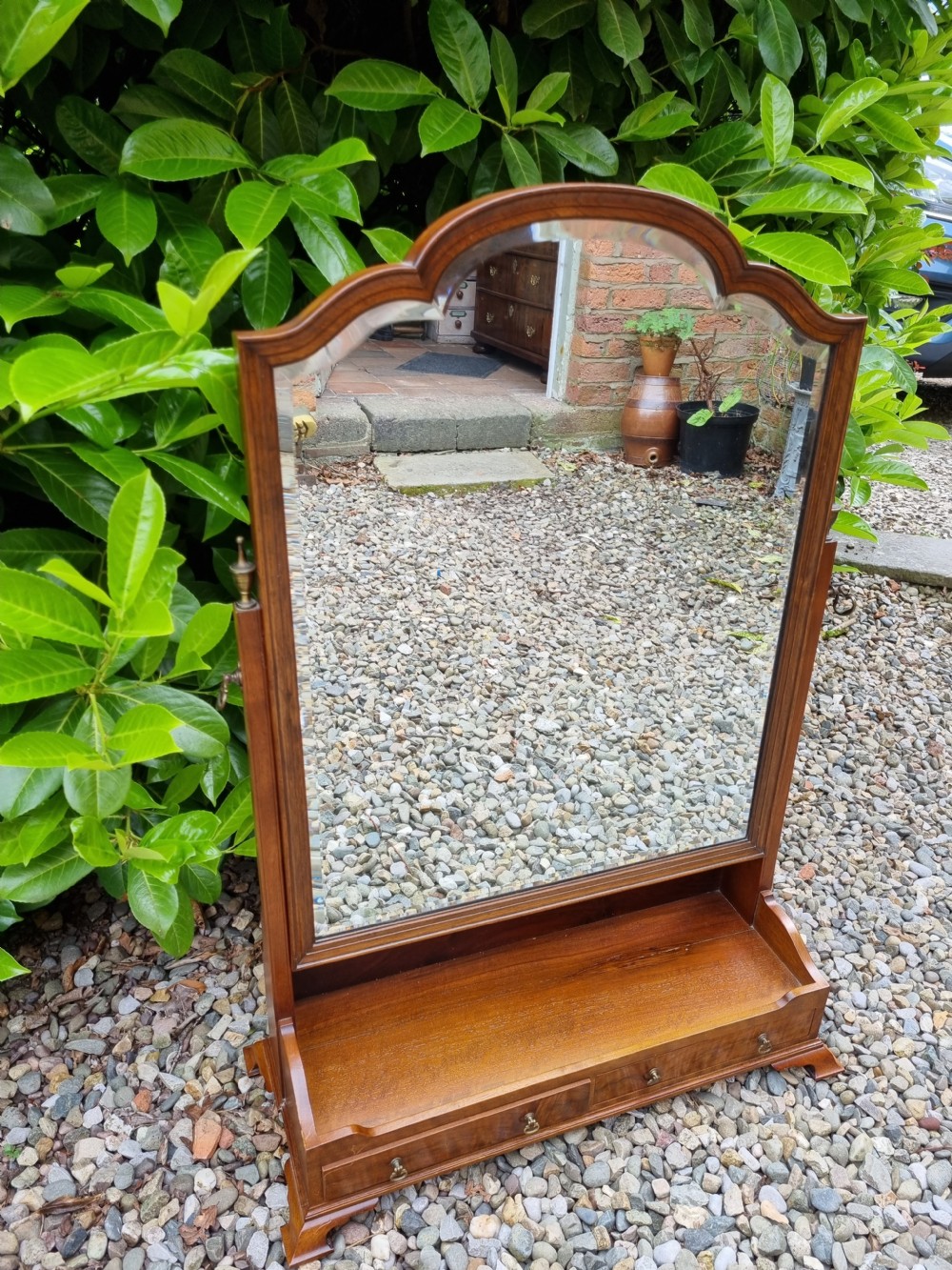 extra large mahogany dressing mirror with two drawers