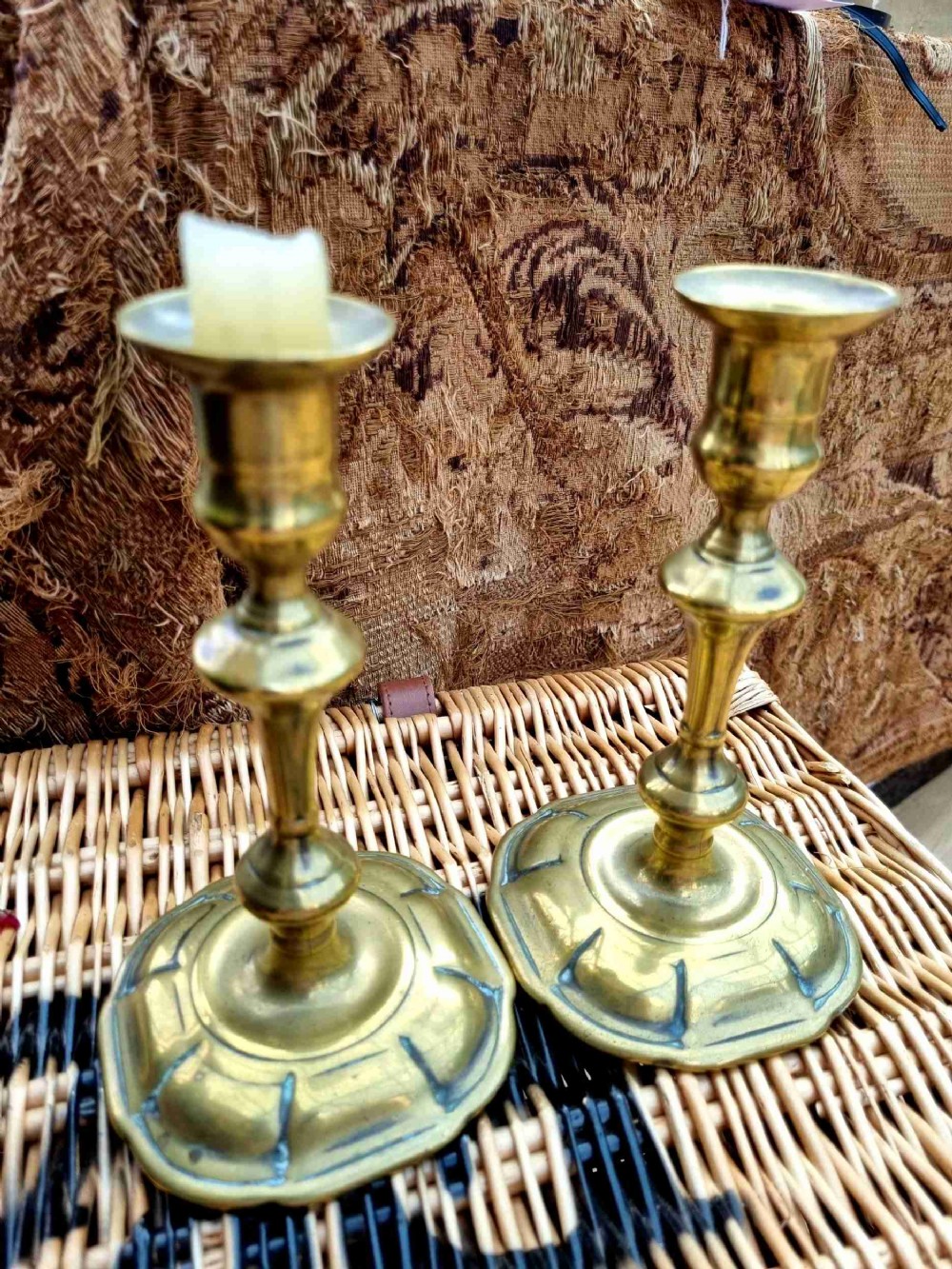 good pair of early 18thc seamed bell metal candlesticks c1740