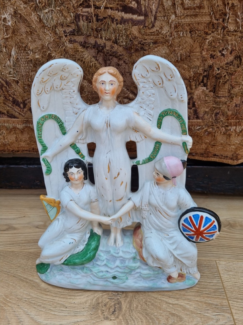 large rare 19thc perfect staffordshire pottery religious theme