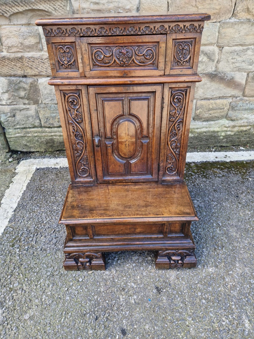 17thc walnut italian prayer stand with cupboard door