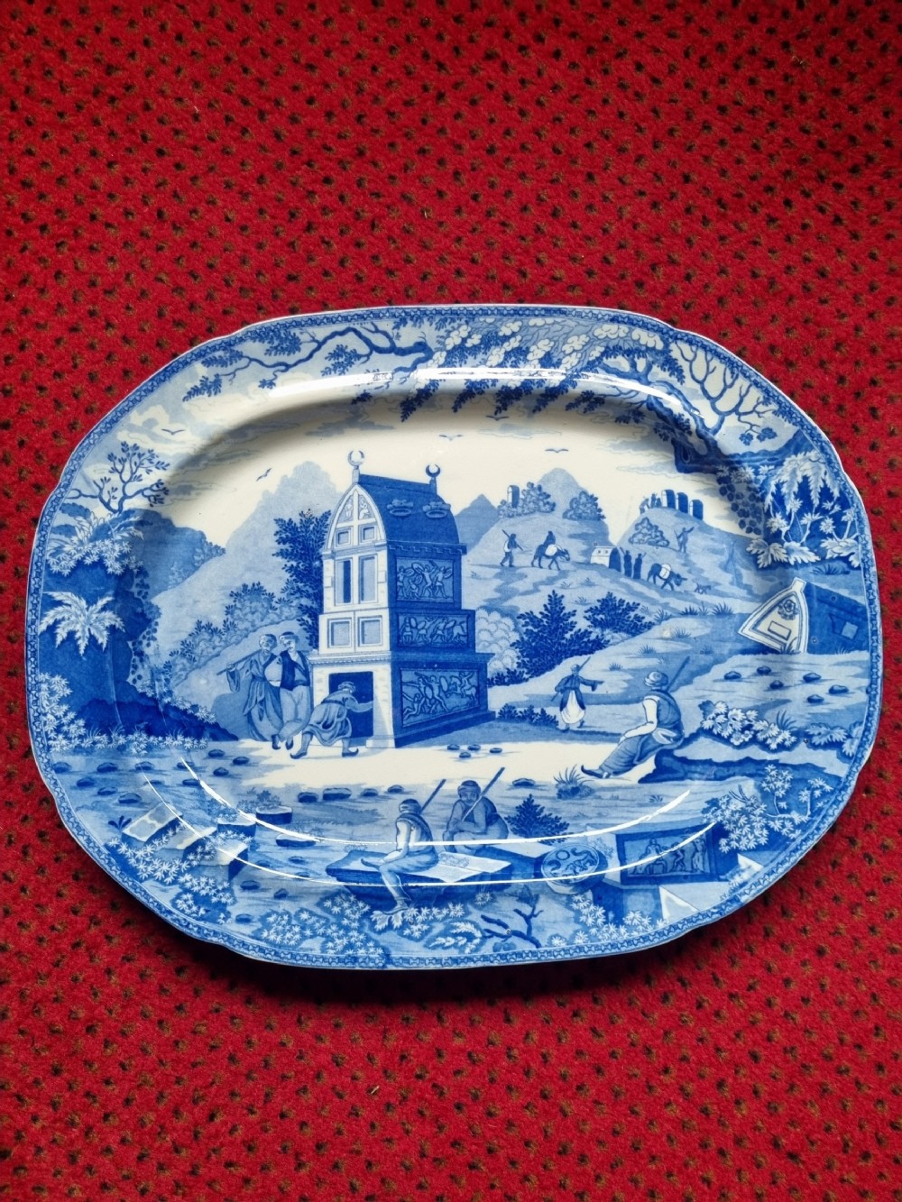 large perfect spode blue and white caramanian platter