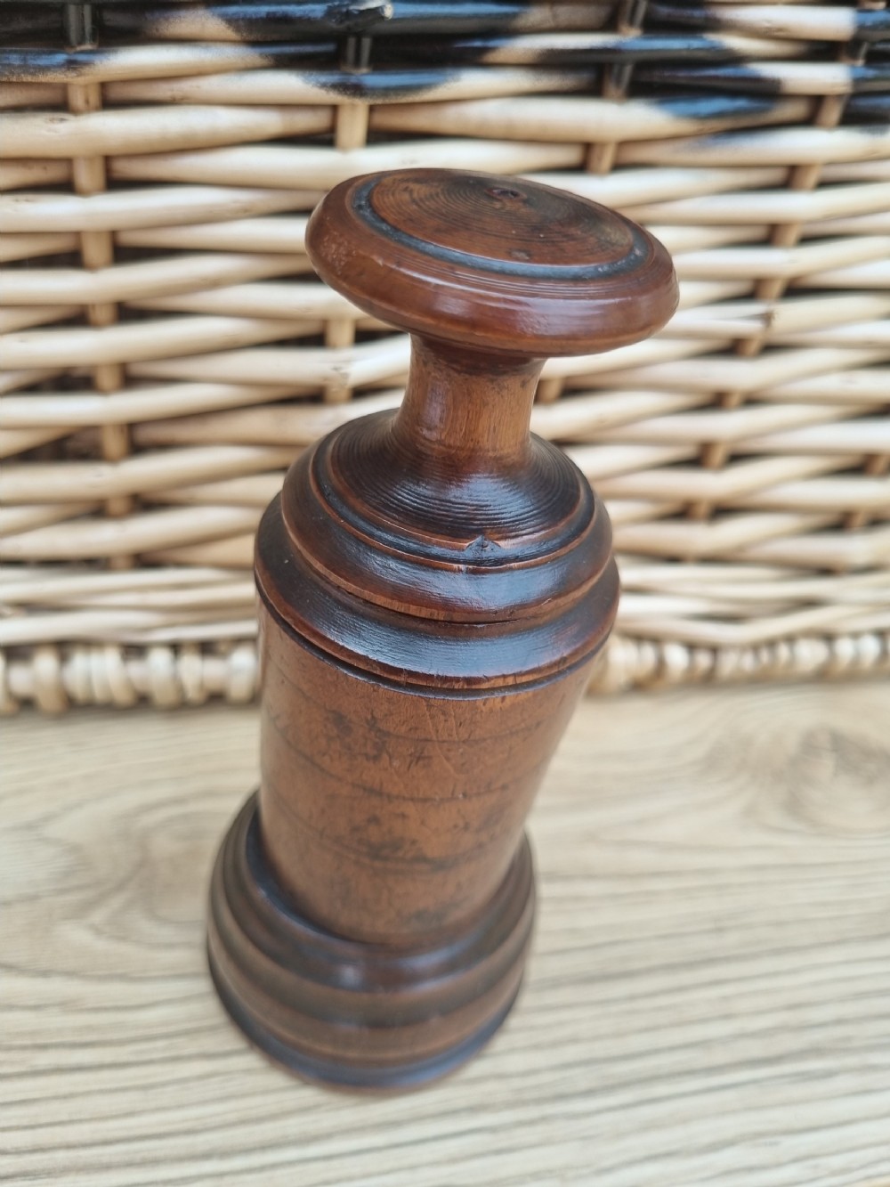 unusual 18thc treen fruitwood mortar grinder