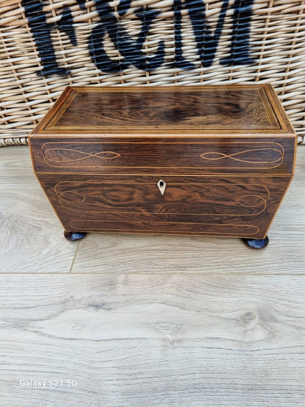 regency inlaid coromandel large tea caddy c1820