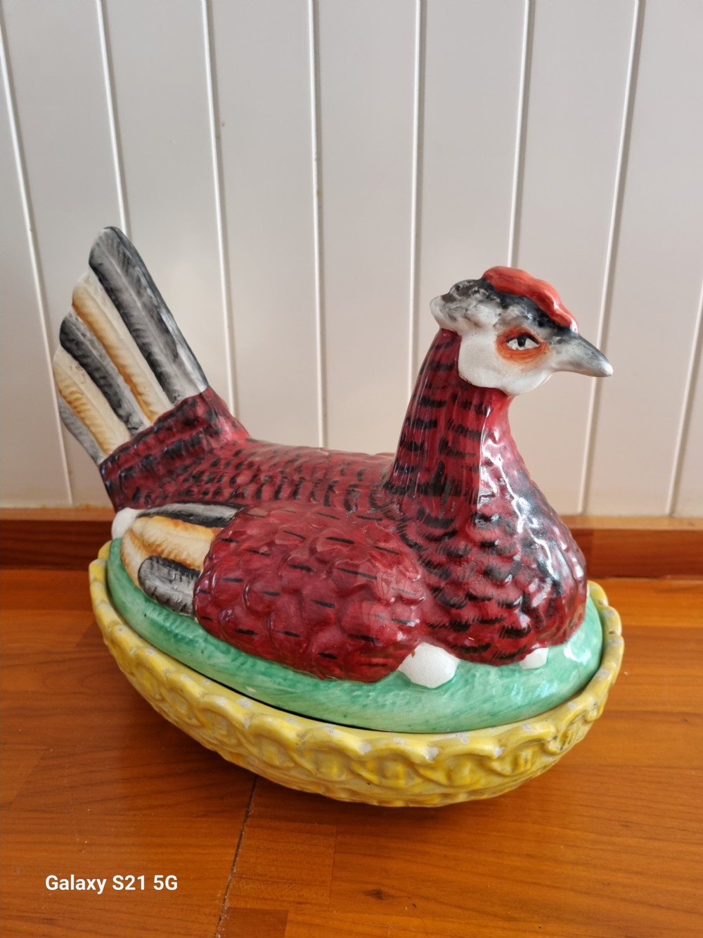 large 19thc pottery hen on nest