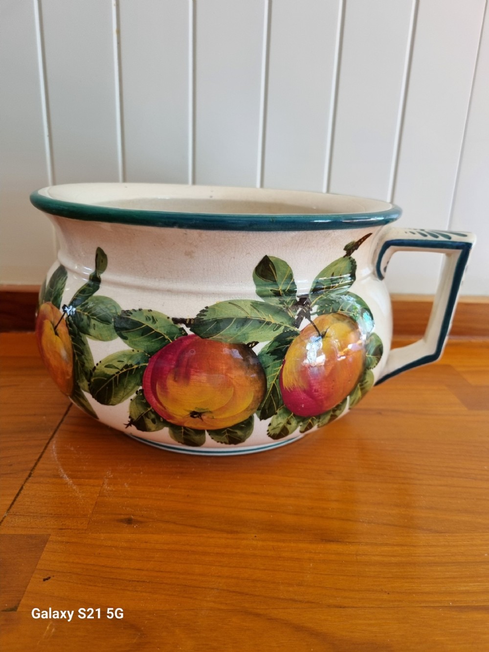 wemyss large peach decorated pot with handle perfect