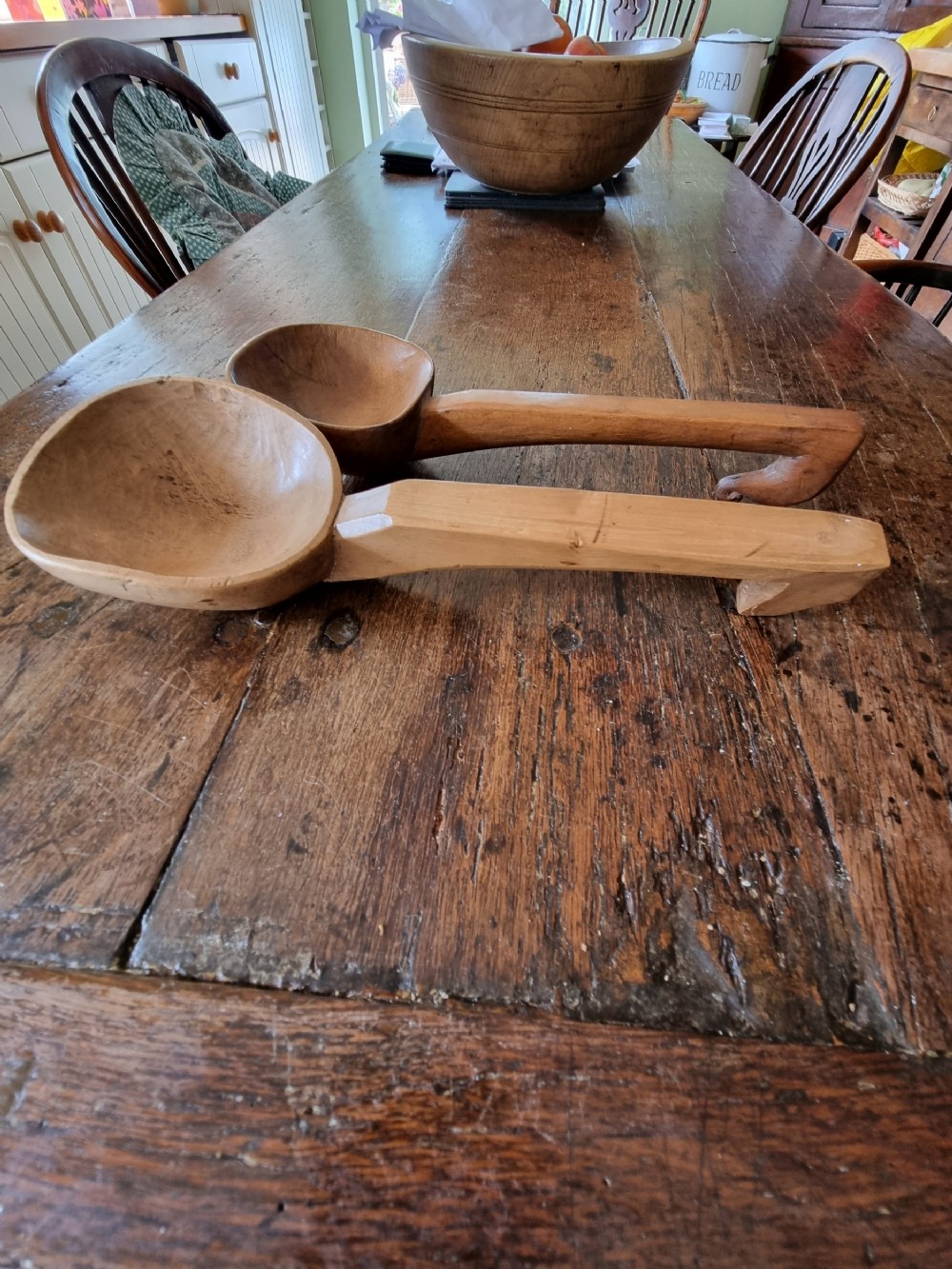 2 large 19thc hanging welsh cawl dairy spoons