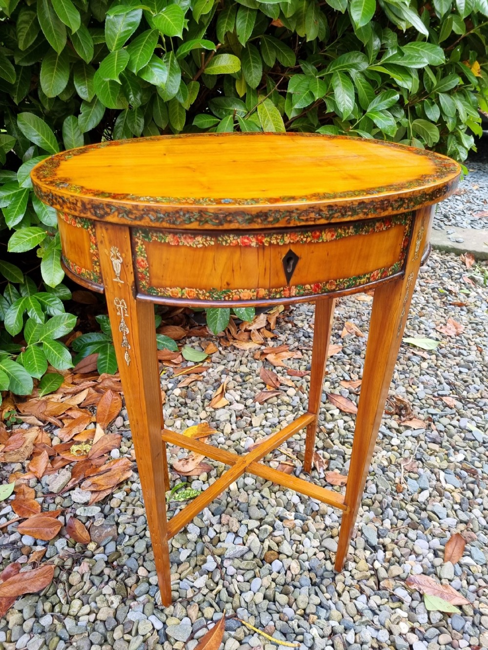 good l18thce19thc painted and decorated satinwood oval table