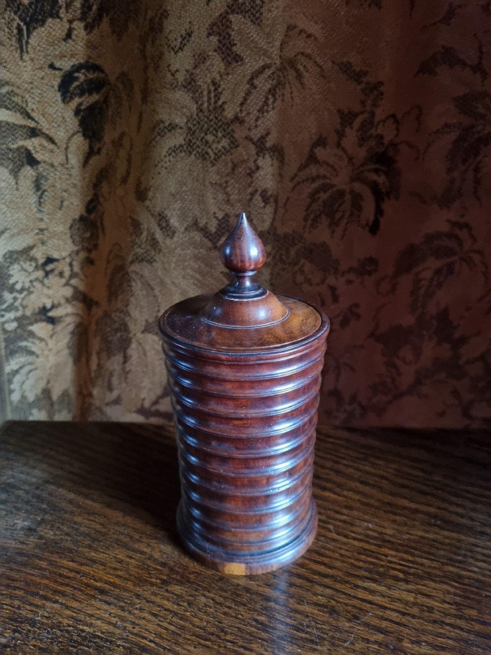 a rare ribbed 18thc treen ribbed tobacco jar and lid