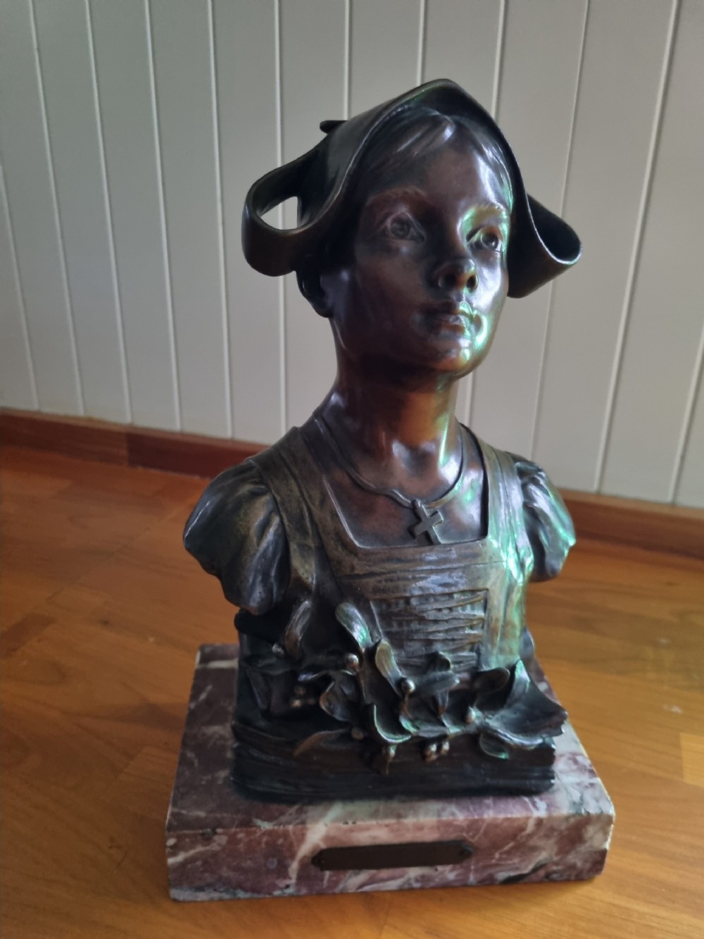 french bronze c1900 of breton girl au gui by geo demange 18651945