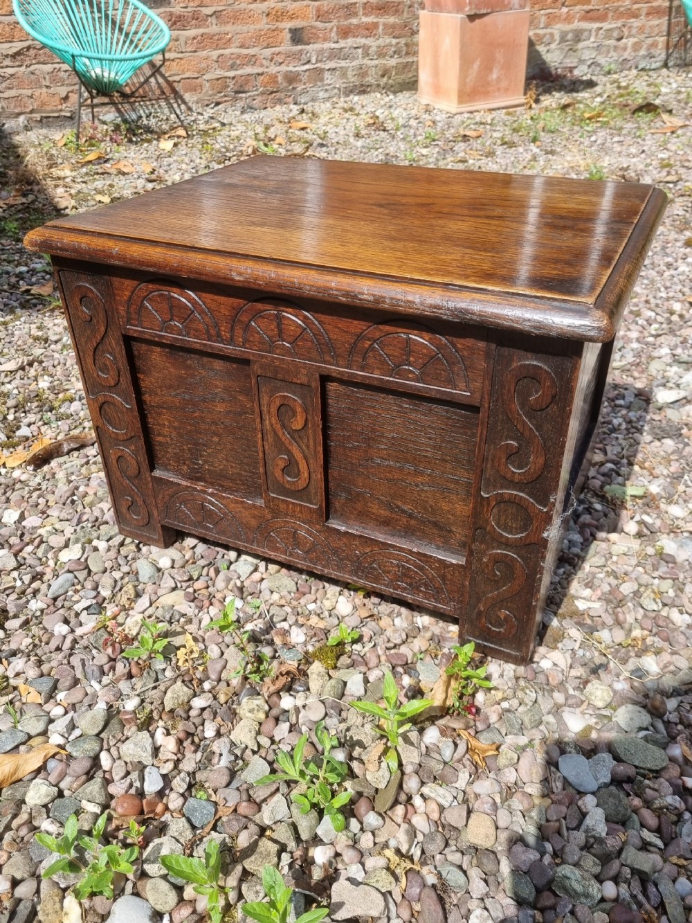 small antique decorated oak box