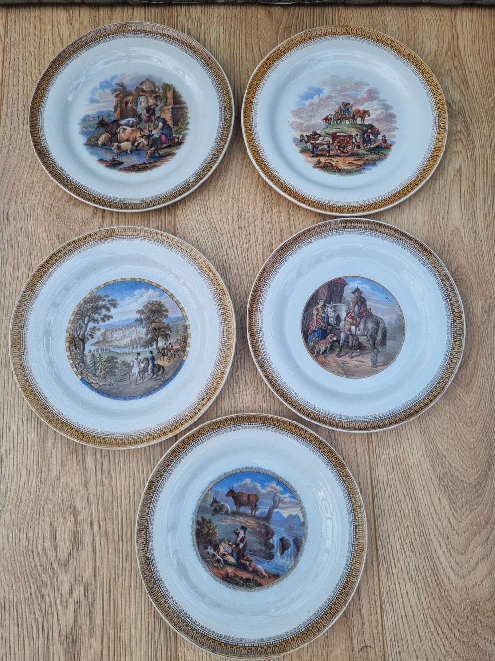 5 perfect prattware plates pot lid illustrations