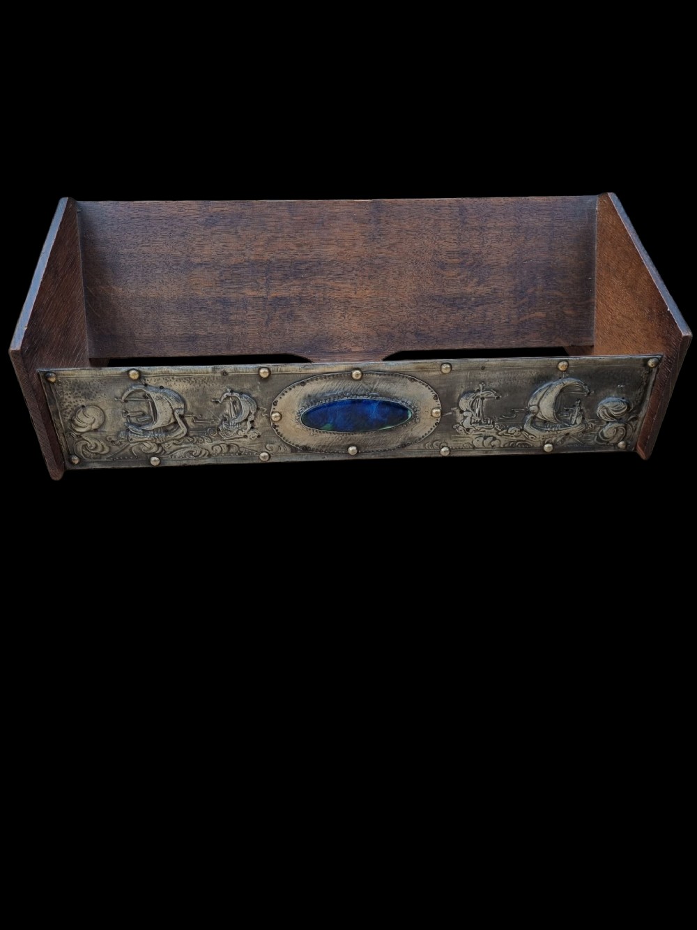 superb arts and crafts oakand brass booktrough