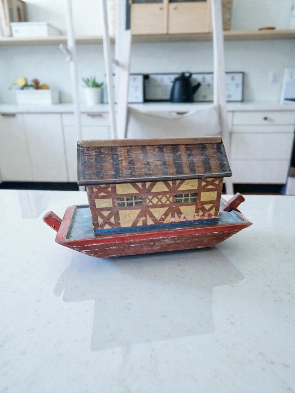 rare l19thc painted wooden noahs ark complete 11prs of animals