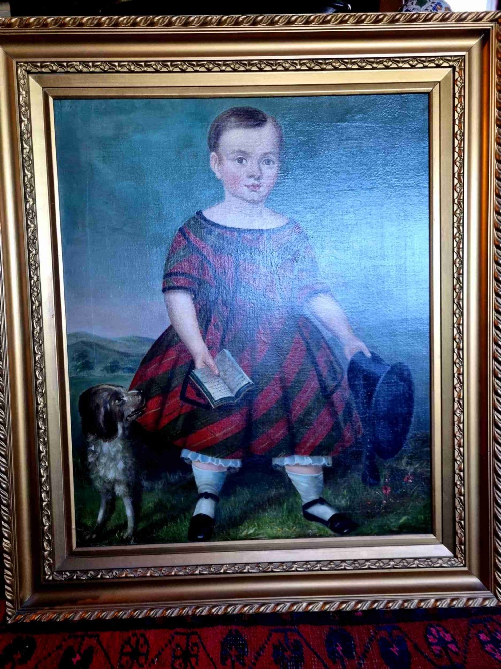 naive 19thc oil on canvas of a young child