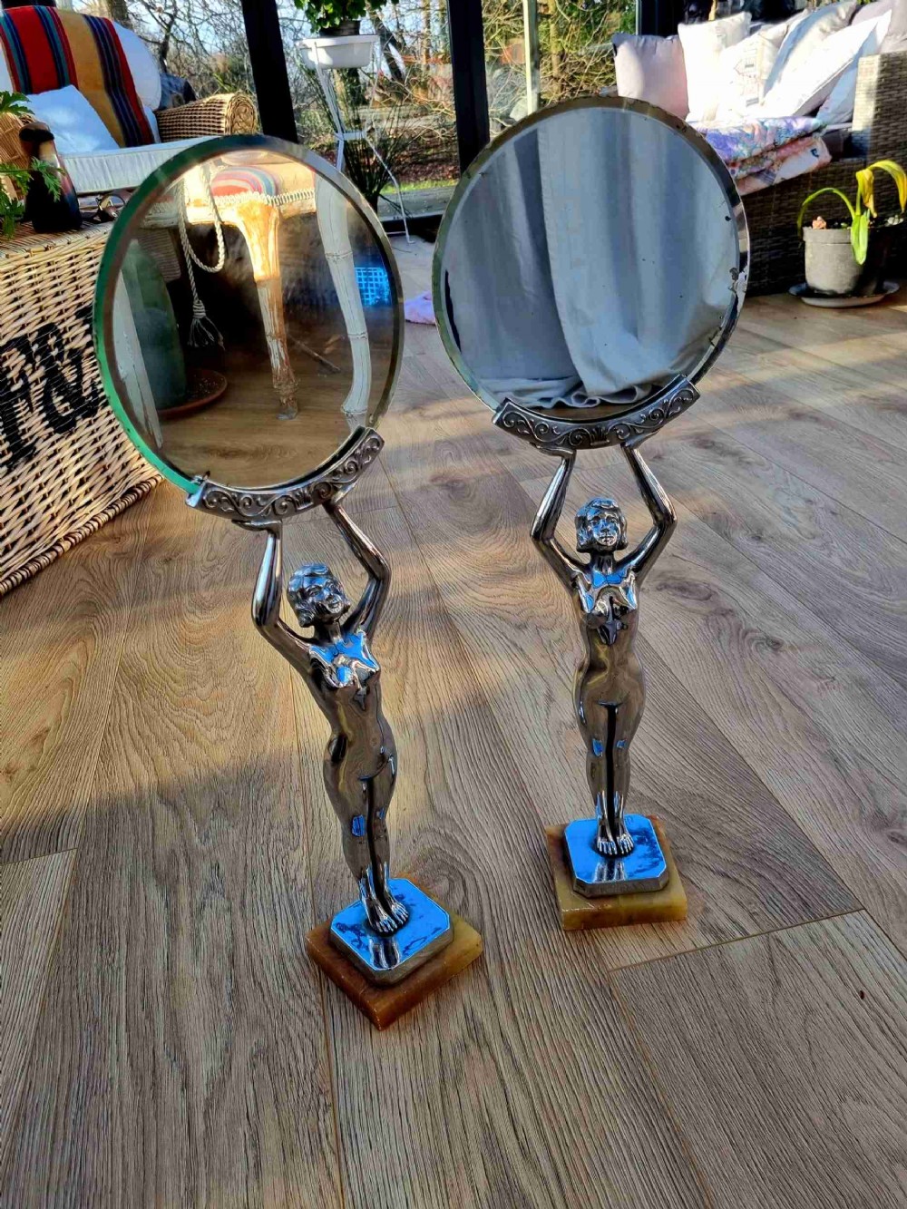 a large pair of art deco dressing table mirrors