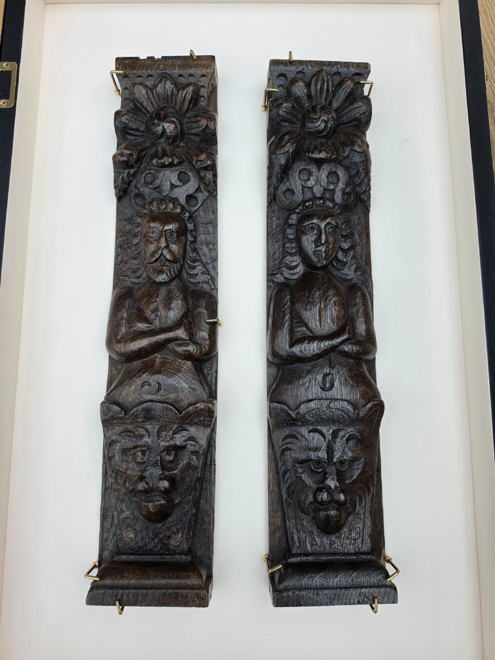 17thc pair of carved oak caryatids c1660