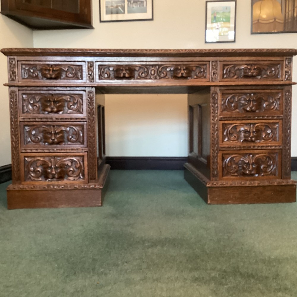 superior 19thc oak lions head desk