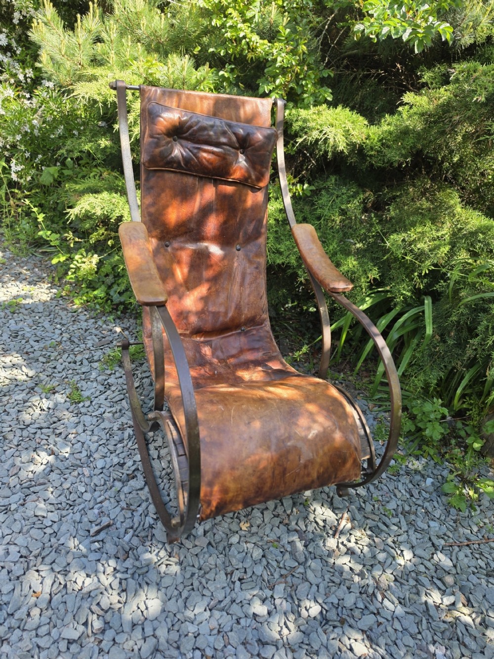 good r w wingfield leather and iron rocking chair