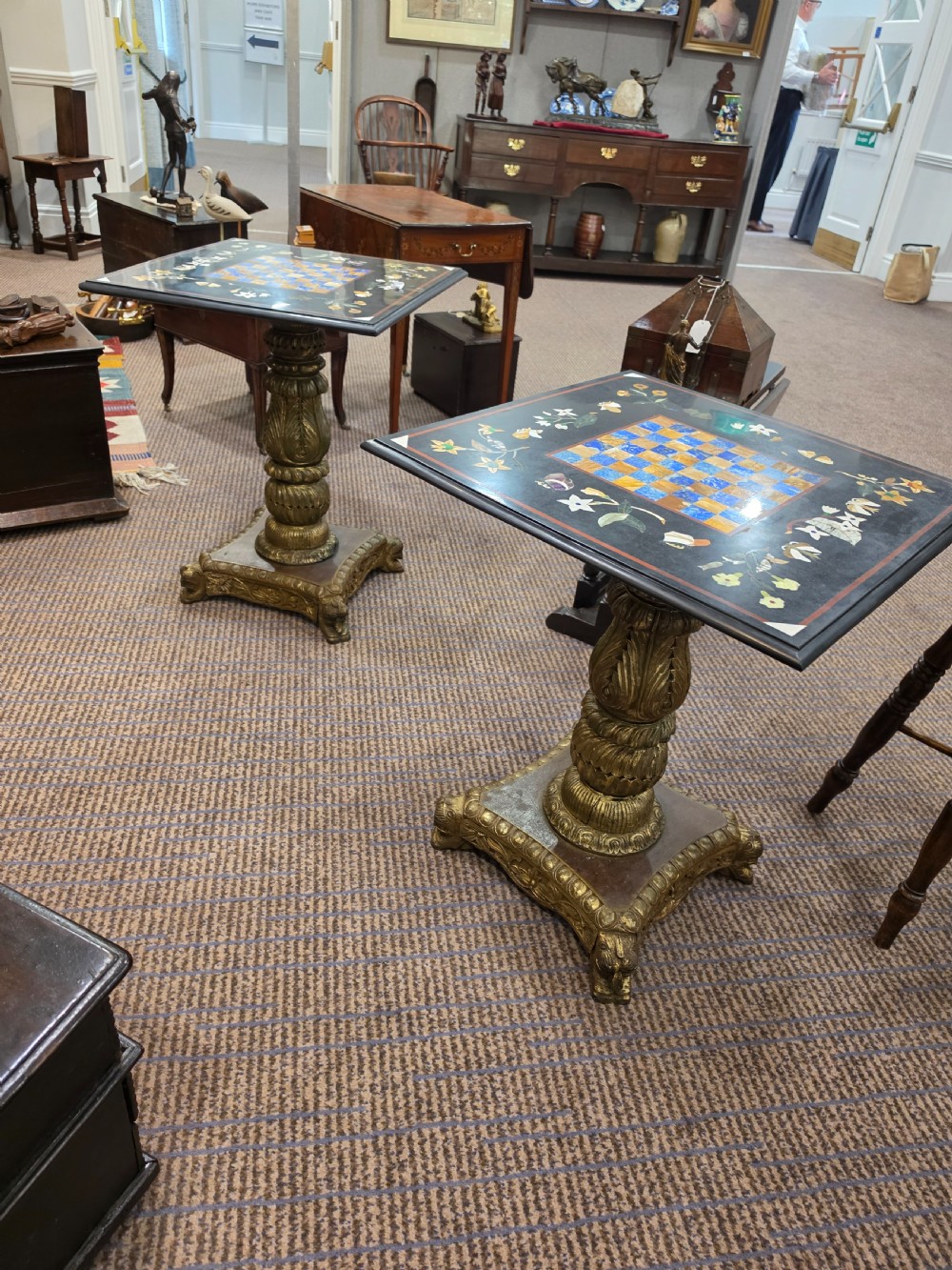 good pair of 19thc petra dura marble topped tables