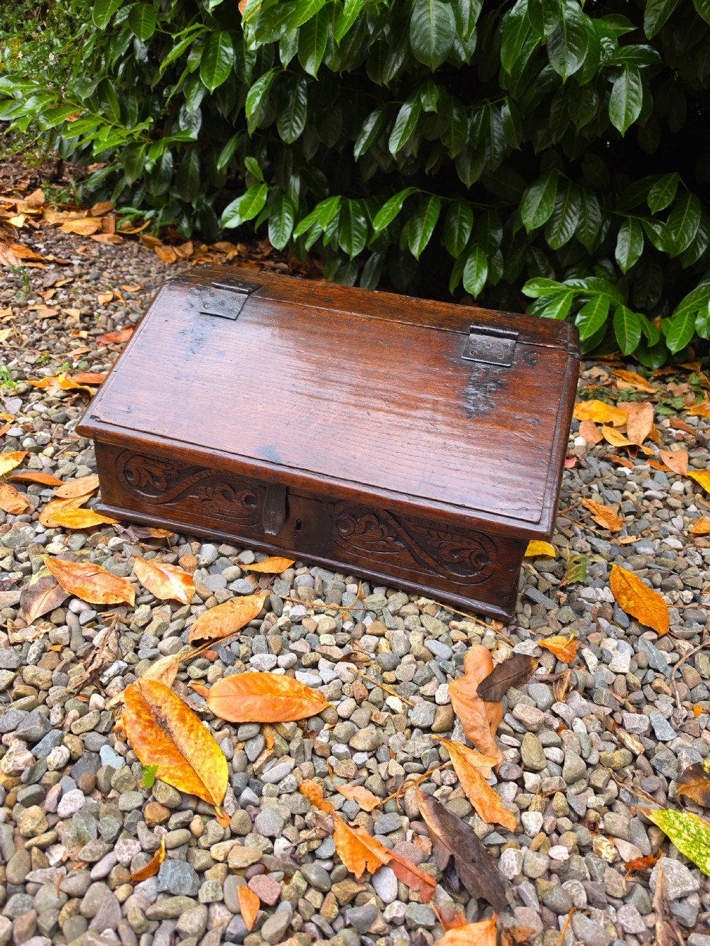 l17thc oak slant front bible box