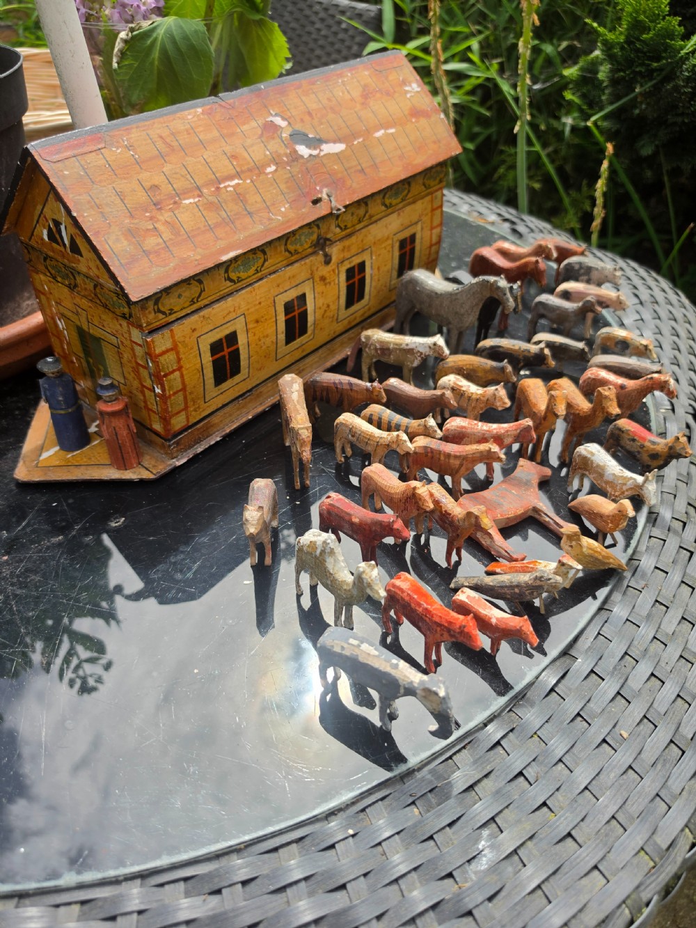19thc german noahs arc with 40 animals and mr and mrs