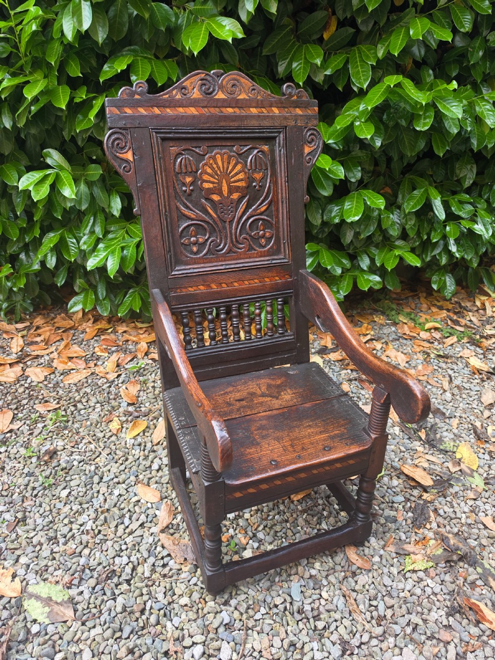 rare e17thc inlaid scottish oak masters armchair