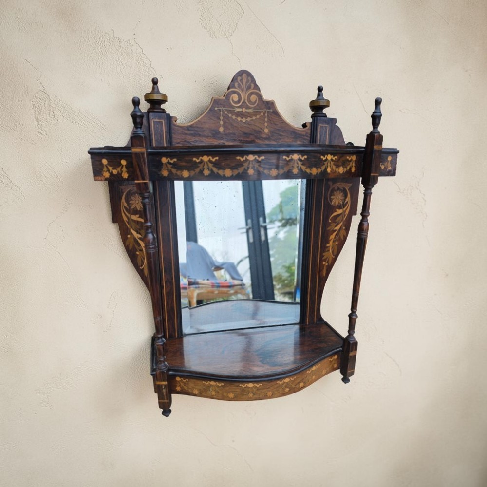 superb small inlaid hall bedroom mirror with shelves