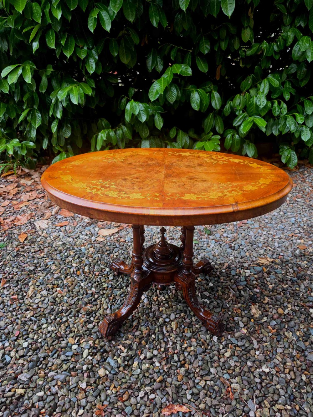 small 19thc inlaid walnut table
